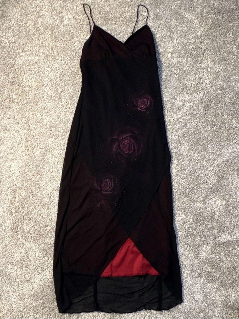 Dead stock Hours Lass Black Red Slip Midi Dress V-Neck Strappy Size M